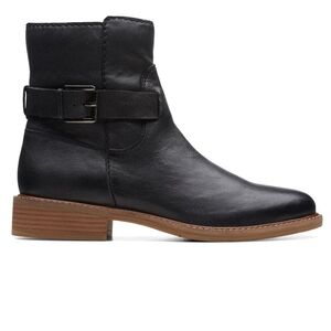 Clarks Black Leather Boots Size 7 (Booties, Short, Low, Brown, Tan, Buckle,Belt)